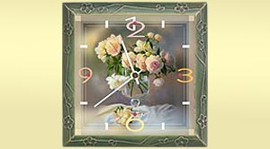 wall clock with picture of roses in the vase